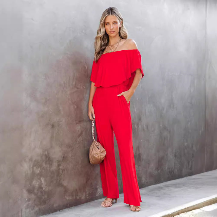 Damer Off-Shoulder Jumpsuit med vida ben och elastisk midja Mirla-Eva Jonsson