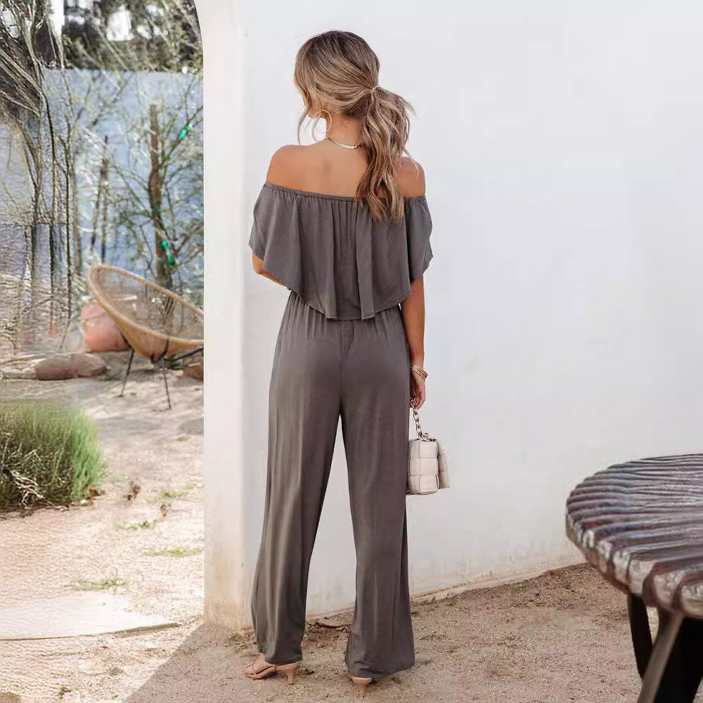 Damer Off-Shoulder Jumpsuit med vida ben och elastisk midja Mirla-Eva Jonsson