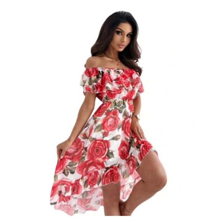Damer Off-Shoulder Klänning med Volangdetaljer och Blommönster Mirla-Eva Jonsson