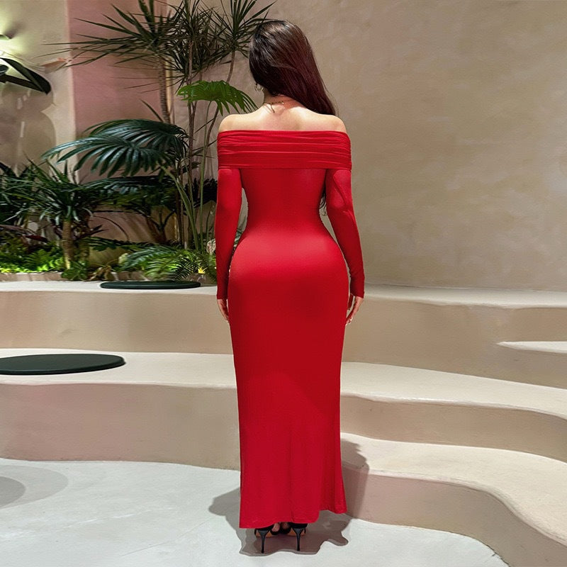 Damer Off-Shoulder Kvällklänning med draperat tyg och transparenta ärmar Mirla-Eva Jonsson