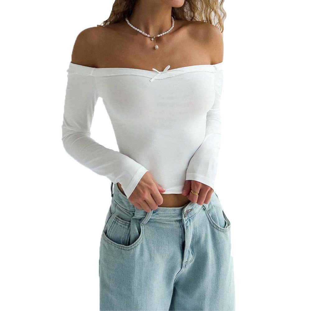 Damer Off-Shoulder Långärmad Top med Elegant Båge Detalj Mirla-Eva Jonsson