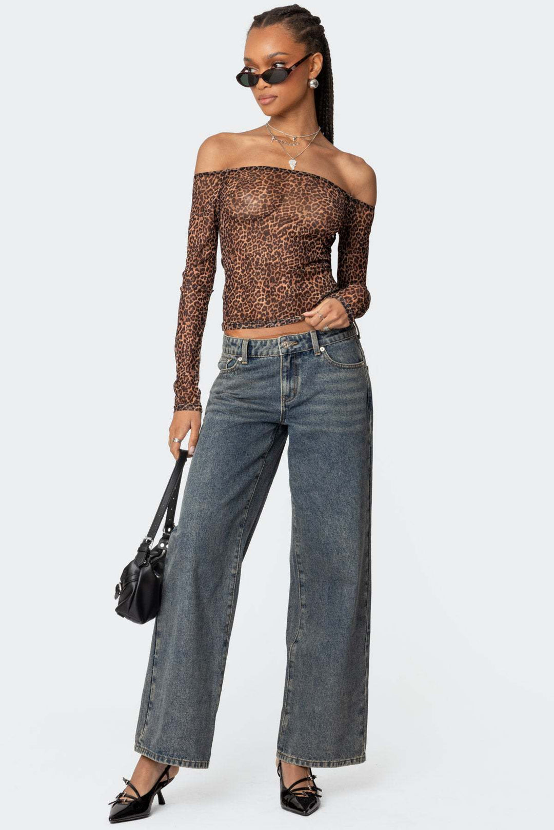 Damer Off-Shoulder Långärmad tröja med leopardmönster Mirla-Eva Jonsson