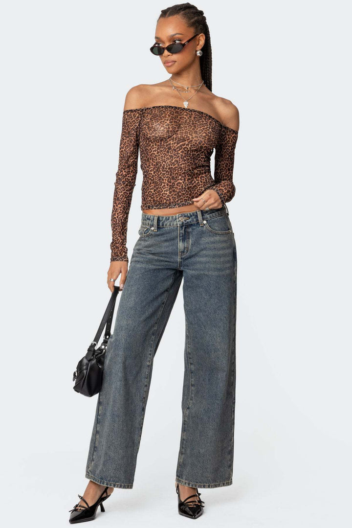 Damer Off-Shoulder Långärmad tröja med leopardmönster Mirla-Eva Jonsson