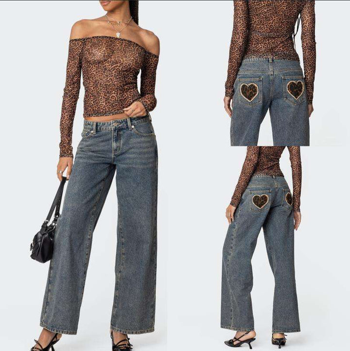 Damer Off-Shoulder Långärmad tröja med leopardmönster Mirla-Eva Jonsson