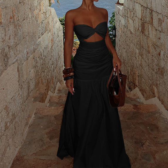 Damer Off-Shoulder Maxi Dress med dekorativt Cut-Out och elegant Fållning Mirla-Eva Jonsson