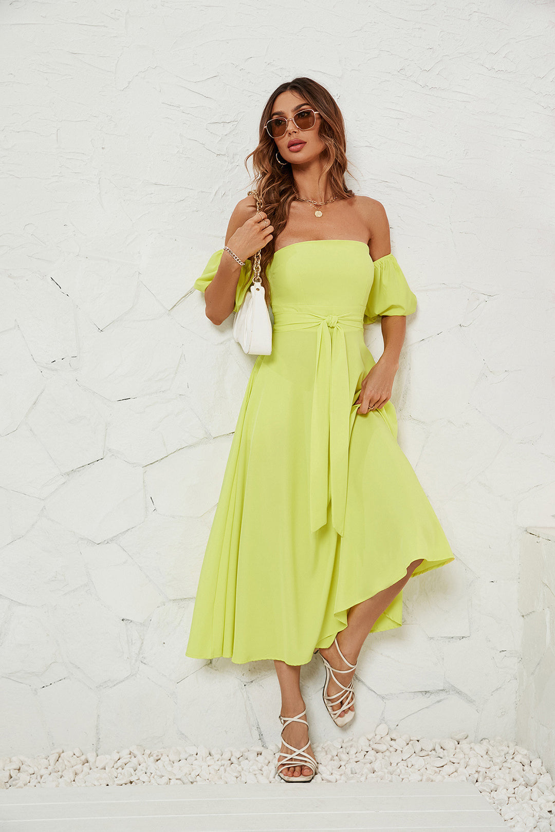 Damer Off-Shoulder Maxikläder med knutet midjebälte Mirla-Eva Jonsson