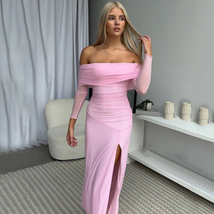 Damer Off-Shoulder Maxiklänning med Rynkor och Hög Slits Mirla-Eva Jonsson