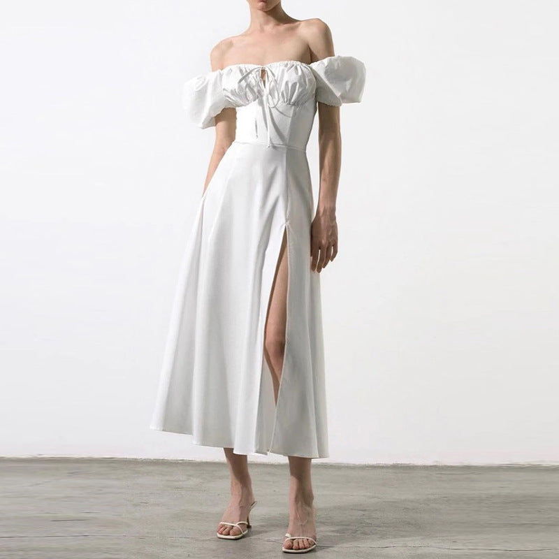 Damer Off-Shoulder Maxiklänning med Smickrande Slits och Elastisk Överdel Mirla-Eva Jonsson