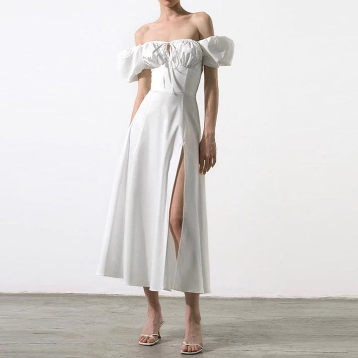 Damer Off-Shoulder Maxiklänning med Smickrande Slits och Elastisk Överdel Mirla-Eva Jonsson