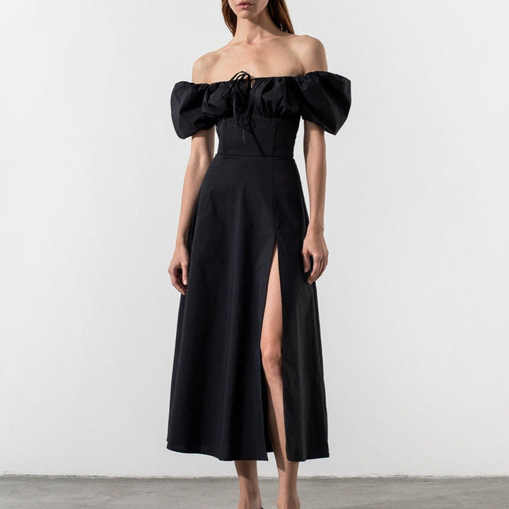 Damer Off-Shoulder Maxiklänning med Smickrande Slits och Elastisk Överdel Mirla-Eva Jonsson