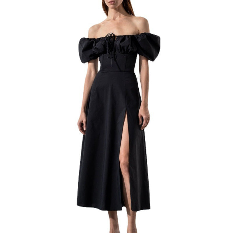 Damer Off-Shoulder Maxiklänning med Smickrande Slits och Elastisk Överdel Mirla-Eva Jonsson