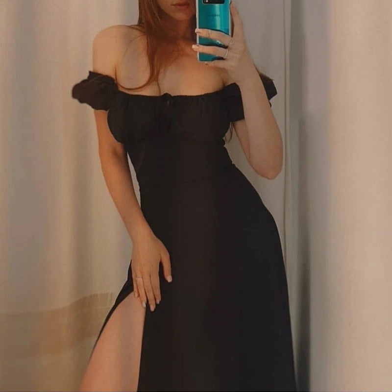 Damer Off-Shoulder Maxiklänning med Smickrande Slits och Elastisk Överdel Mirla-Eva Jonsson