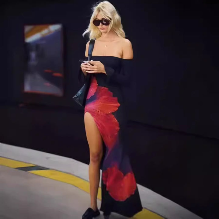 Damer Off-Shoulder Maxiklänning med blommönster och hög slits Eva Jonsson-Eva Jonsson