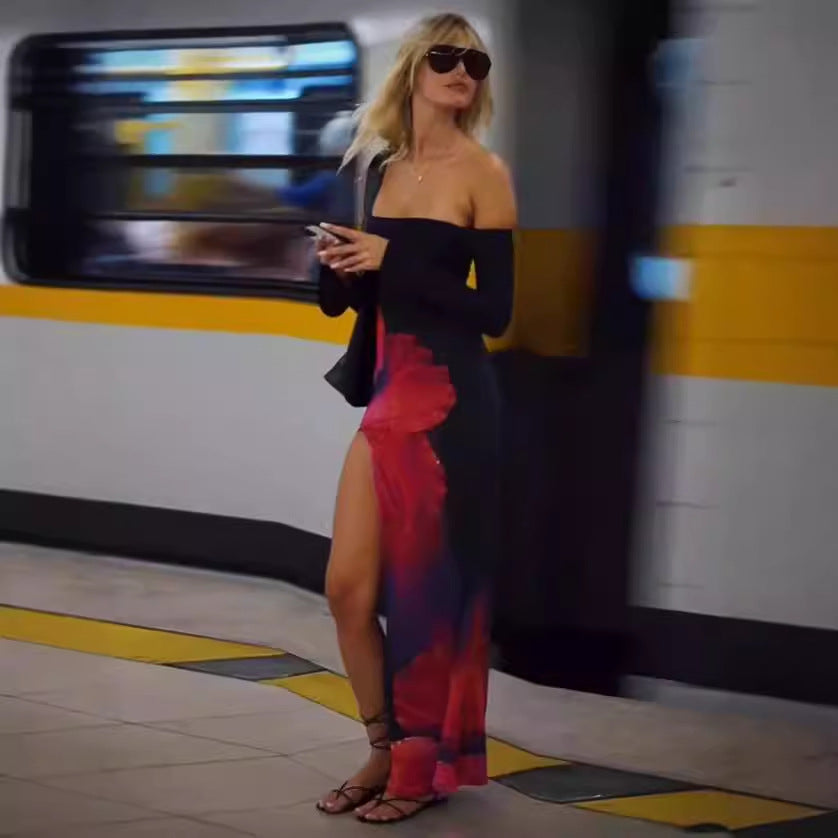 Damer Off-Shoulder Maxiklänning med blommönster och hög slits Eva Jonsson-Eva Jonsson