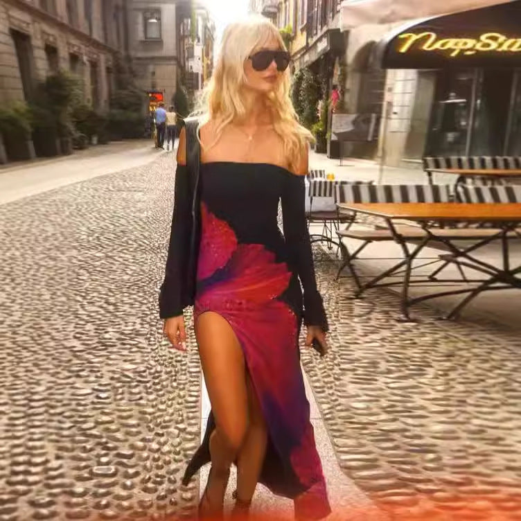 Damer Off-Shoulder Maxiklänning med blommönster och hög slits Eva Jonsson-Eva Jonsson