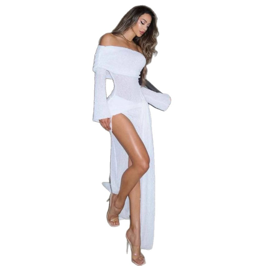 Damer Off-Shoulder Maxiklänning med flödande tyg och hög slits Mirla-Eva Jonsson