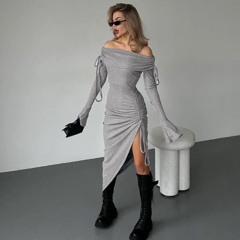 Damer Off-Shoulder Maxiklänning med rynkning och hög slit Eva Jonsson-Eva Jonsson