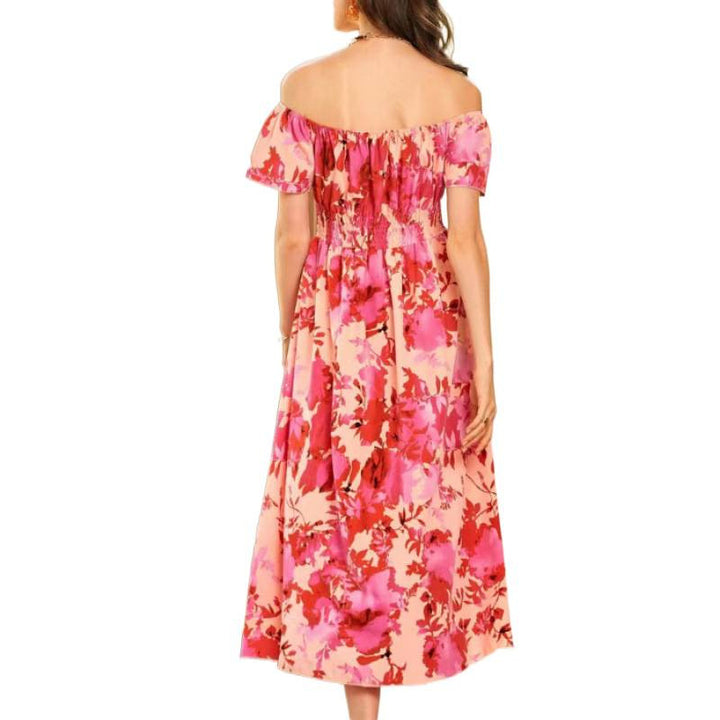 Damer Off-Shoulder Midiklänning i blommönster med elastisk överdel och volangkjol Mirla-Eva Jonsson