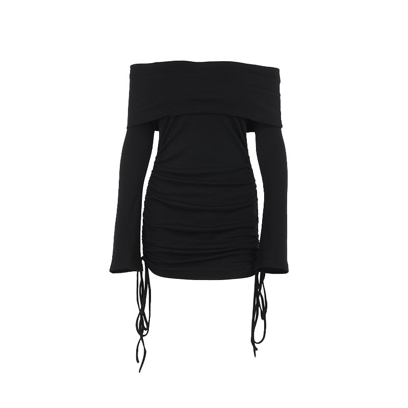 Damer Off-Shoulder Mini-klänning med rynkning och långa ärmar Mirla-Eva Jonsson