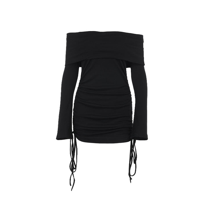 Damer Off-Shoulder Mini-klänning med rynkning och långa ärmar Mirla-Eva Jonsson