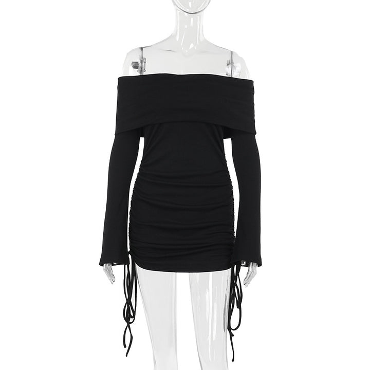 Damer Off-Shoulder Mini-klänning med rynkning och långa ärmar Mirla-Eva Jonsson