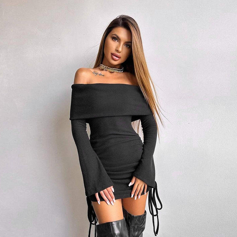Damer Off-Shoulder Mini-klänning med rynkning och långa ärmar Mirla-Eva Jonsson