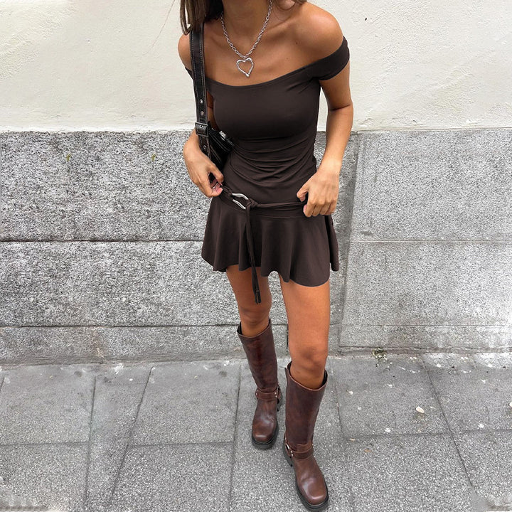 Damer Off-Shoulder Minikjol med midjebälte och flödande kjol Mirla-Eva Jonsson