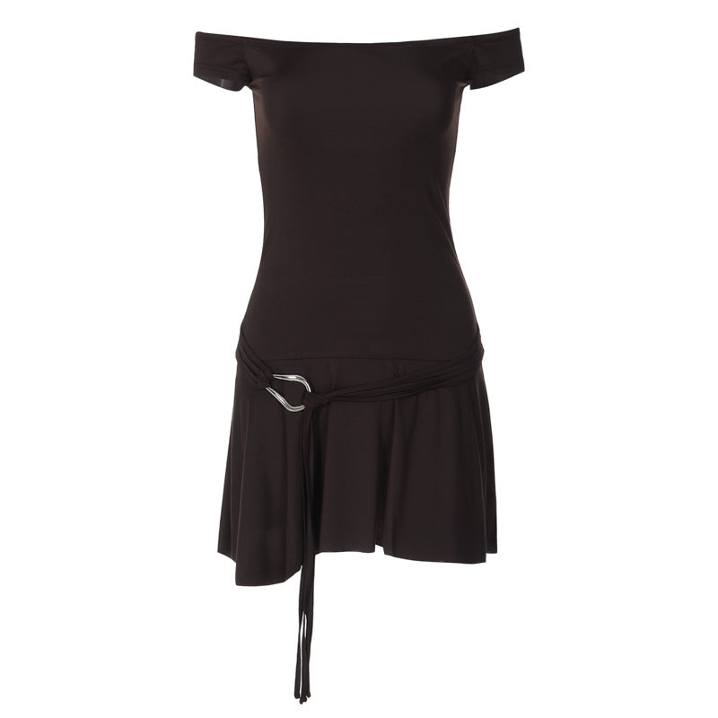 Damer Off-Shoulder Minikjol med midjebälte och flödande kjol Mirla-Eva Jonsson