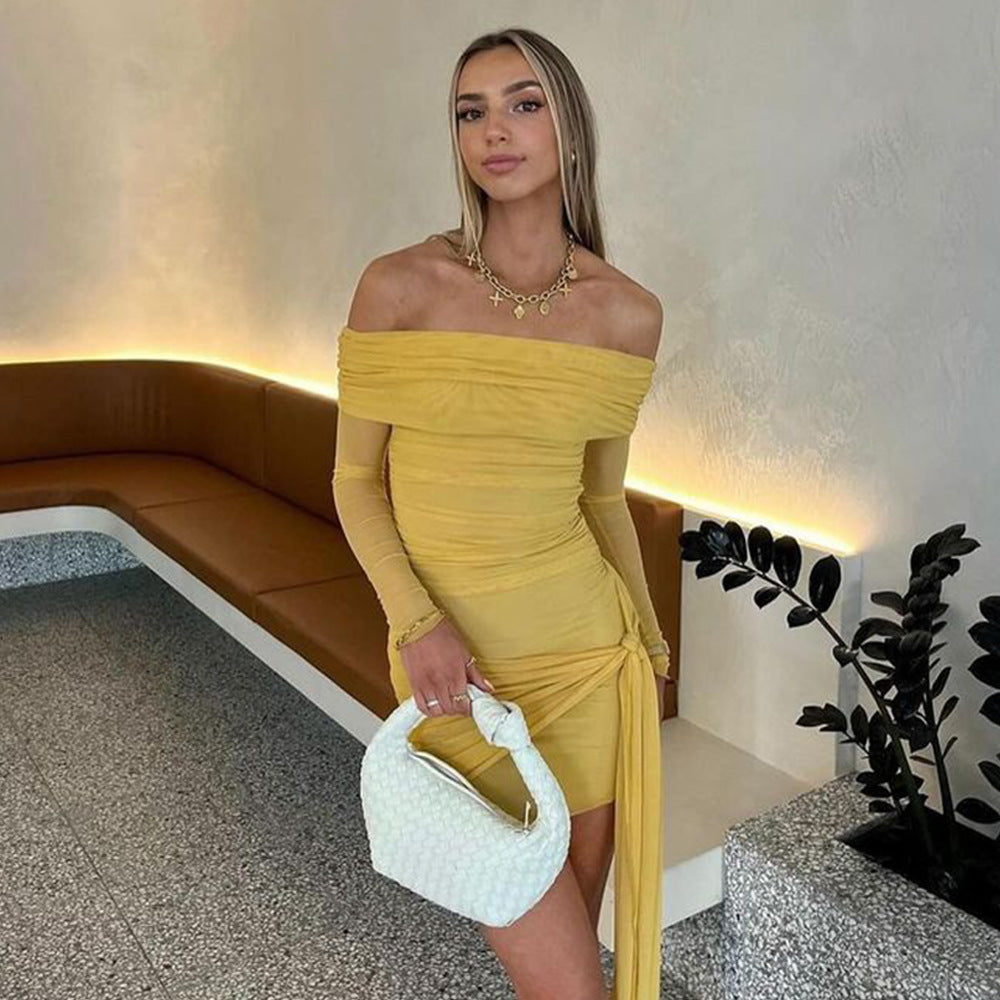 Damer Off-Shoulder Miniklänning med Drapering och transparenta Ärmar Eva Jonsson-Eva Jonsson