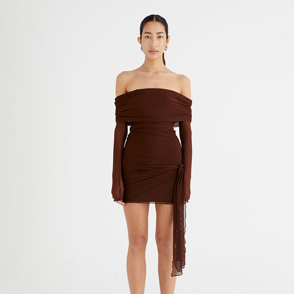 Damer Off-Shoulder Miniklänning med Drapering och transparenta Ärmar Eva Jonsson-Eva Jonsson