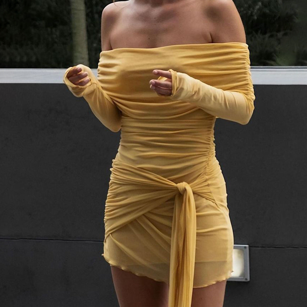 Damer Off-Shoulder Miniklänning med Drapering och transparenta Ärmar Eva Jonsson-Eva Jonsson