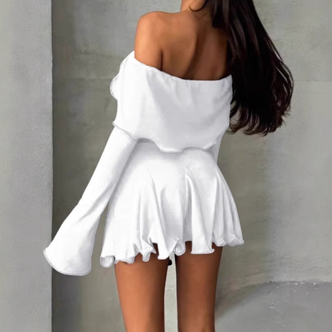 Damer Off-Shoulder Miniklänning med asymmetrisk fåll och långa ärmar Eva Jonsson-Eva Jonsson