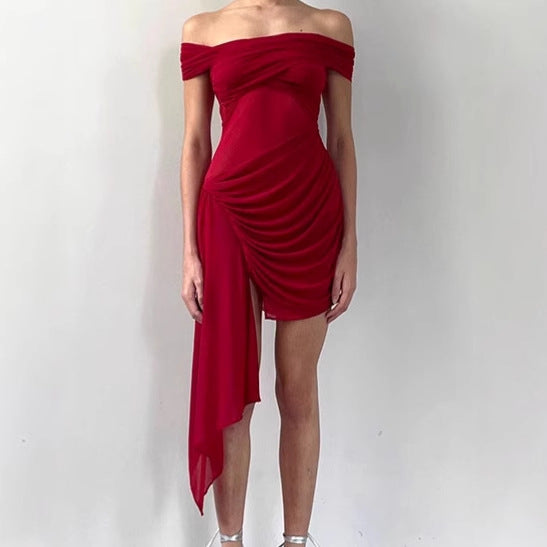 Damer Off-Shoulder Miniklänning med volangdetaljer och transparanta insatser Mirla-Eva Jonsson