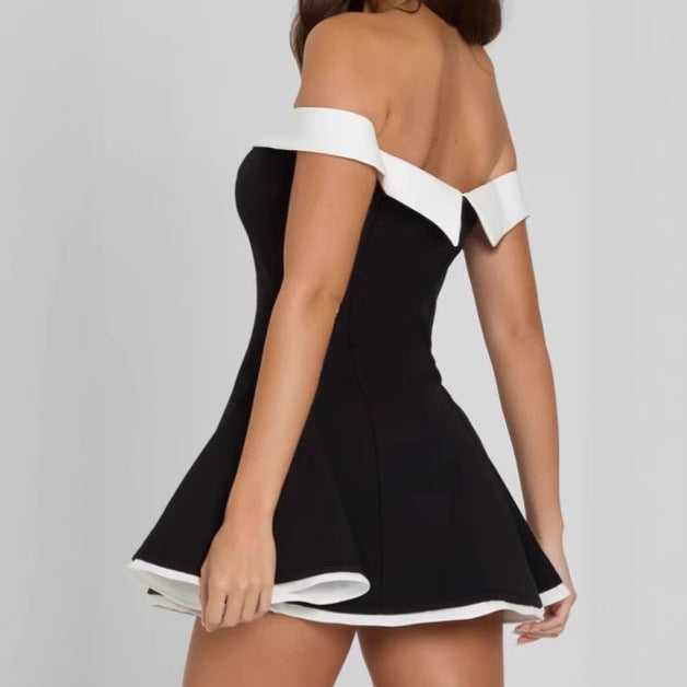 Damer Off-Shoulder Miniklänning med voluminös kjol och elegant V-ringning Mirla-Eva Jonsson