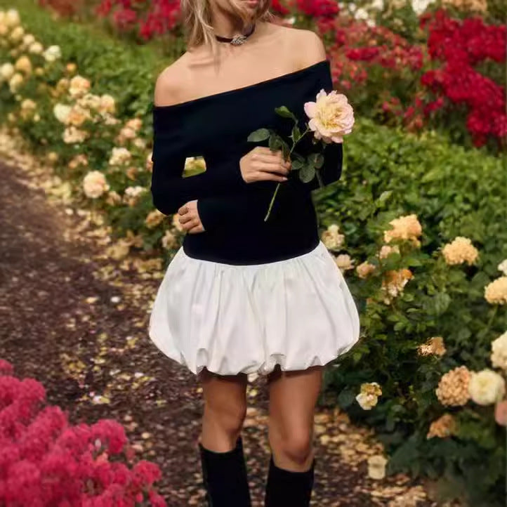 Damer Off-Shoulder Miniklänning med voluminös kjol och långa ärmar Mirla-Eva Jonsson