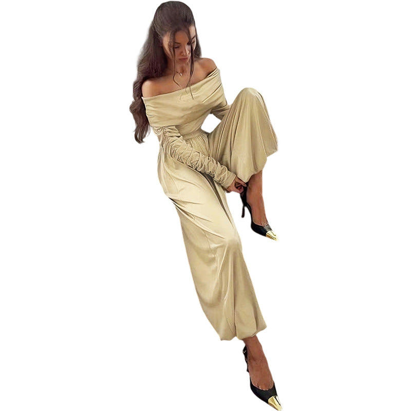 Damer Off-Shoulder Overall med draperingar och vida ben Mirla-Eva Jonsson