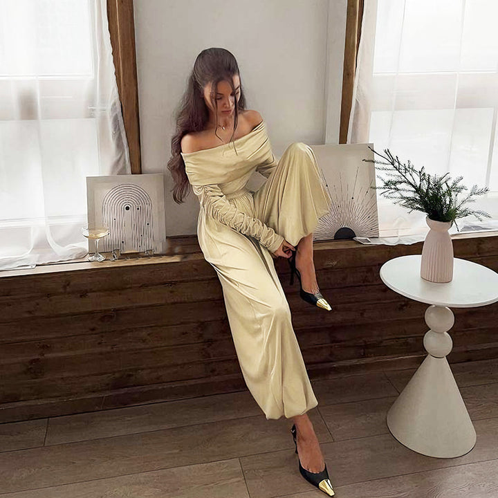 Damer Off-Shoulder Overall med draperingar och vida ben Mirla-Eva Jonsson