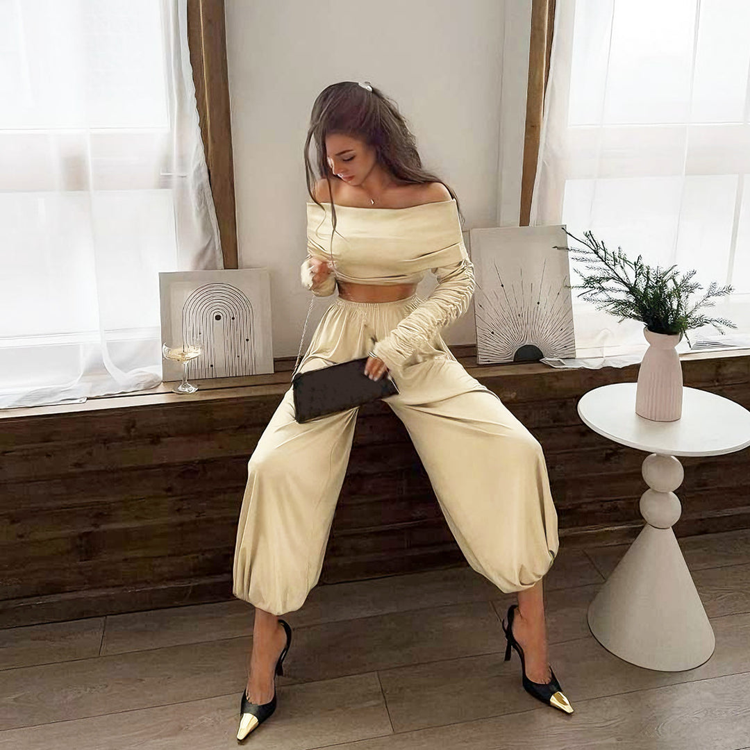 Damer Off-Shoulder Overall med draperingar och vida ben Mirla-Eva Jonsson