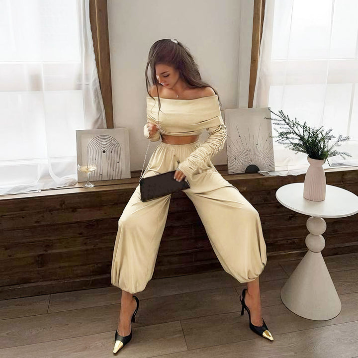 Damer Off-Shoulder Overall med draperingar och vida ben Mirla-Eva Jonsson