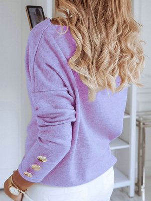 Damer Off-Shoulder Pullover med dekorativa knapppdetaljer Mirla-Eva Jonsson