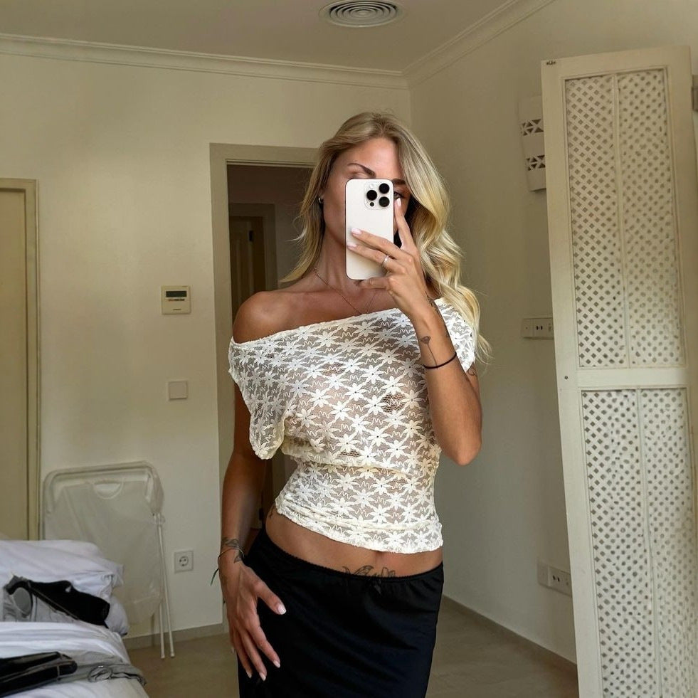 Damer Off-Shoulder Spetsoberdel med blommigt mönster Mirla-Eva Jonsson