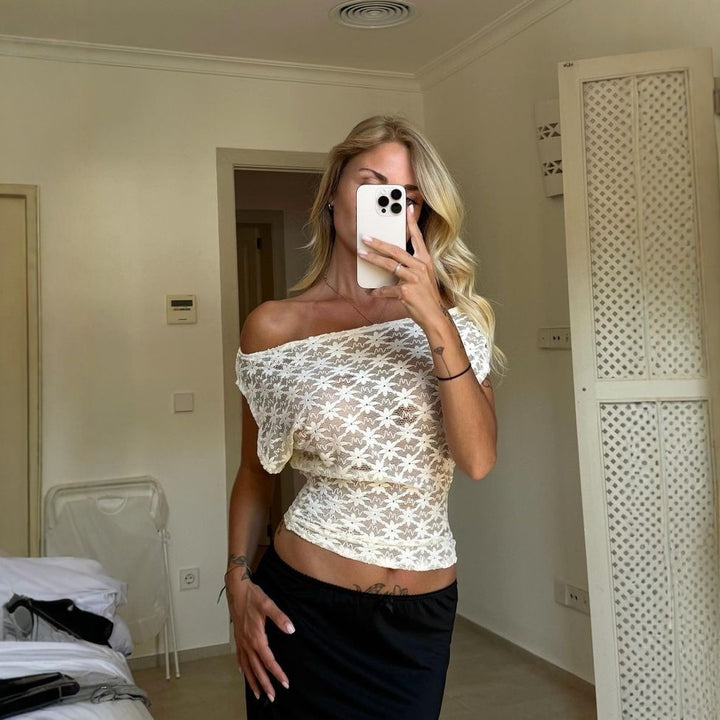 Damer Off-Shoulder Spetsoberdel med blommigt mönster Mirla-Eva Jonsson