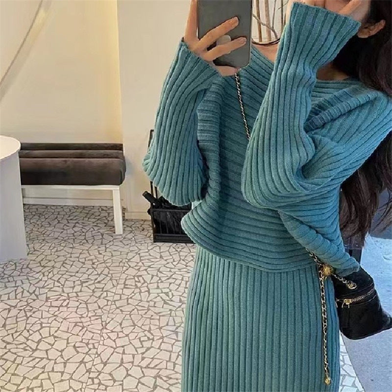 Damer Off-Shoulder Stickad Klänning i Ribbdesign Eva Jonsson-Eva Jonsson
