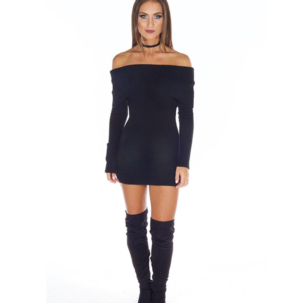 Damer Off-Shoulder Stickad Klänning med Långa Ärmar Eva Jonsson-Eva Jonsson