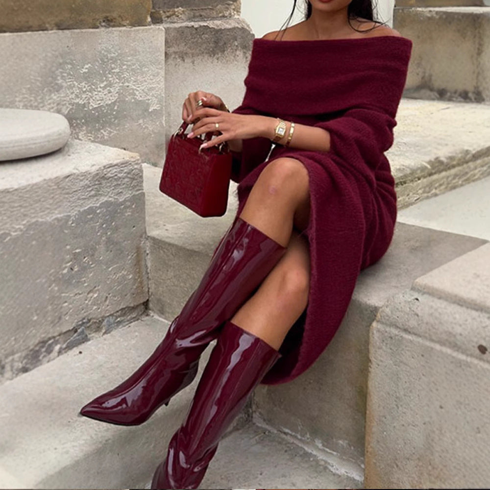 Damer Off-Shoulder Stickad Klänning med Vida Ärmar Mirla-Eva Jonsson