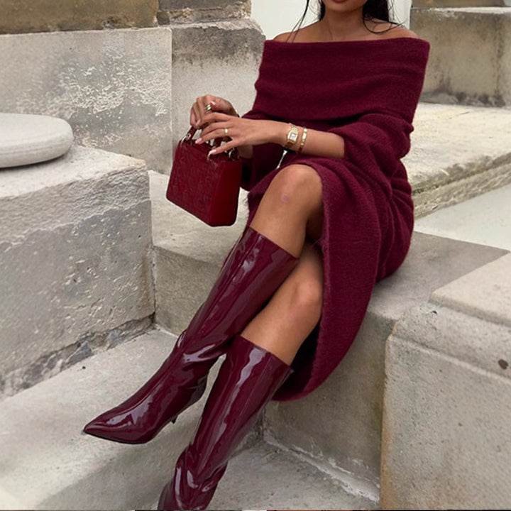 Damer Off-Shoulder Stickad Klänning med Vida Ärmar Mirla-Eva Jonsson