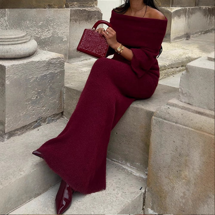 Damer Off-Shoulder Stickad Klänning med Vida Ärmar Mirla-Eva Jonsson