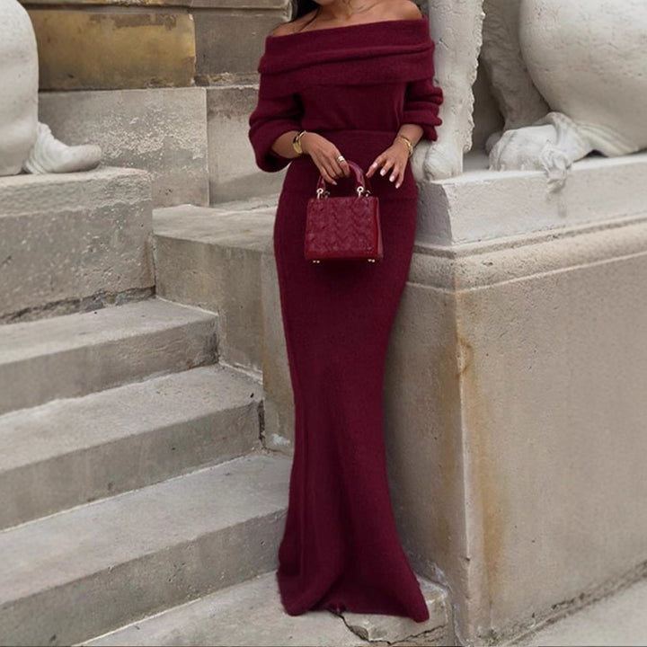 Damer Off-Shoulder Stickad Klänning med Vida Ärmar Mirla-Eva Jonsson