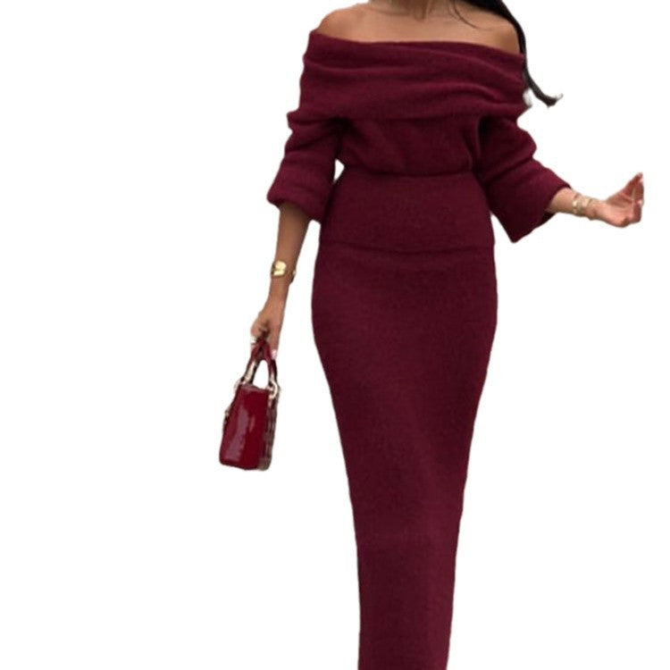 Damer Off-Shoulder Stickad Klänning med Vida Ärmar Mirla-Eva Jonsson