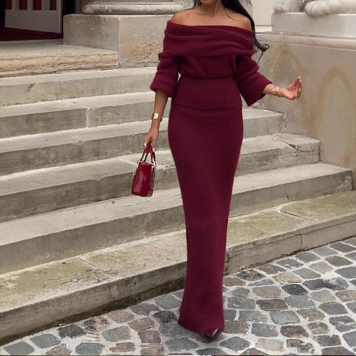 Damer Off-Shoulder Stickad Klänning med Vida Ärmar Mirla-Eva Jonsson